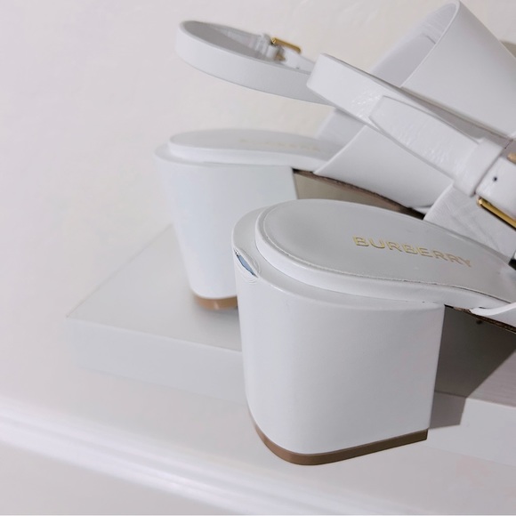 Burberry Virginia Block Heel Sandals - Optic White Size 40.5 - Picture 13 of 16